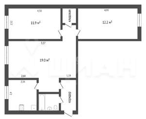 3-к квартира, вторичка, 59м2, 1/5 этаж