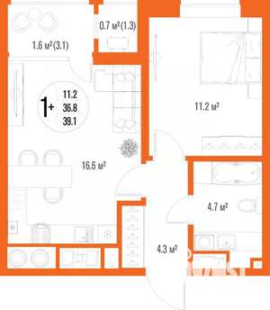 1-к квартира, вторичка, 39м2, 10/17 этаж