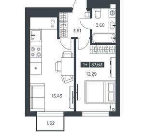 1-к квартира, вторичка, 38м2, 8/16 этаж