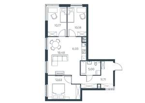 3-к квартира, строящийся дом, 74м2, 4/30 этаж