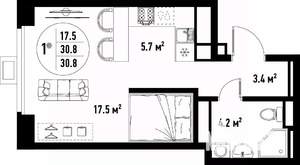 1-к квартира, вторичка, 31м2, 23/25 этаж