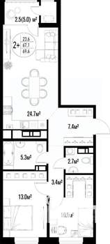 2-к квартира, вторичка, 70м2, 6/20 этаж