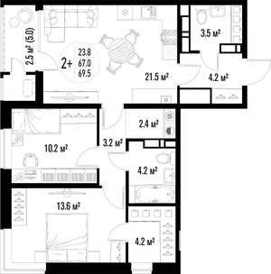 2-к квартира, вторичка, 70м2, 25/25 этаж