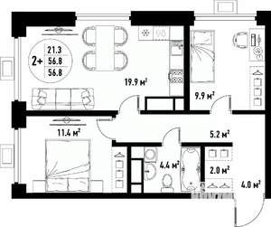 3-к квартира, вторичка, 57м2, 5/25 этаж