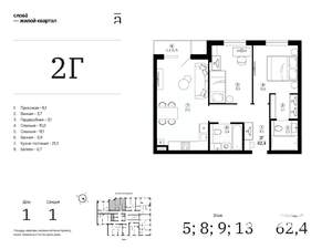 2-к квартира, вторичка, 62м2, 8/25 этаж