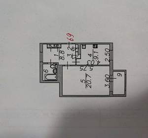 1-к квартира, вторичка, 44м2, 9/9 этаж