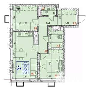 3-к квартира, вторичка, 57м2, 24/25 этаж