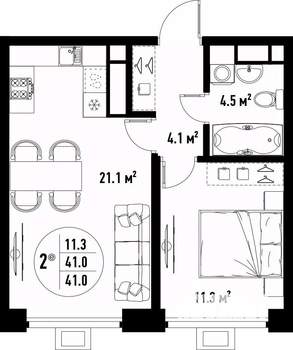 2-к квартира, вторичка, 41м2, 10/25 этаж