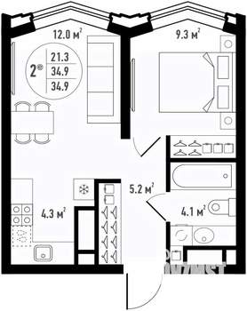 2-к квартира, вторичка, 35м2, 17/24 этаж
