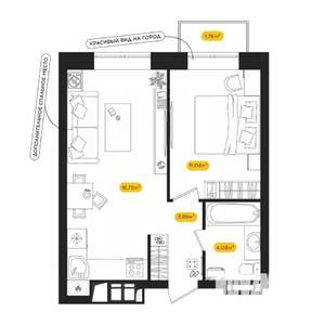 1-к квартира, вторичка, 38м2, 16/24 этаж