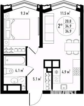 2-к квартира, вторичка, 35м2, 17/24 этаж
