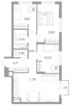 3-к квартира, вторичка, 71м2, 17/25 этаж