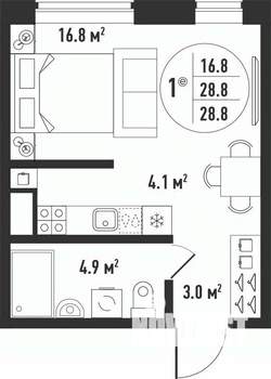 1-к квартира, вторичка, 29м2, 23/24 этаж