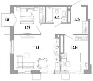 2-к квартира, вторичка, 54м2, 9/18 этаж
