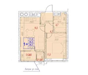 1-к квартира, вторичка, 39м2, 6/17 этаж