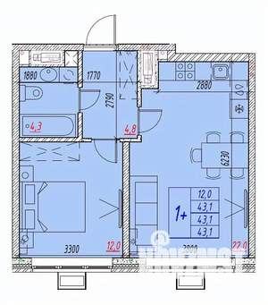 2-к квартира, вторичка, 43м2, 19/25 этаж