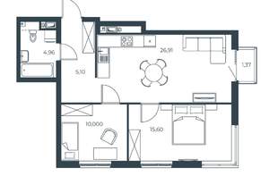 2-к квартира, вторичка, 64м2, 9/30 этаж