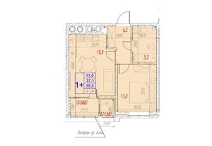 1-к квартира, вторичка, 39м2, 2/17 этаж