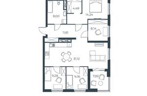 3-к квартира, вторичка, 103м2, 27/30 этаж