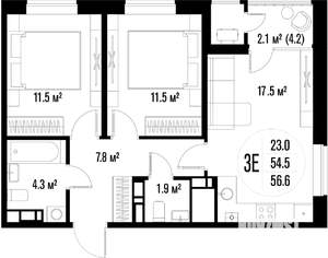 2-к квартира, вторичка, 57м2, 6/18 этаж