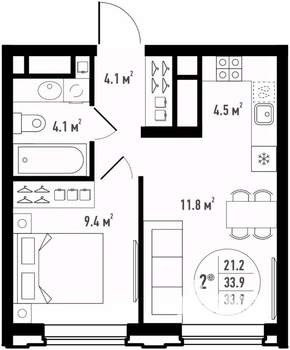 2-к квартира, вторичка, 34м2, 22/24 этаж