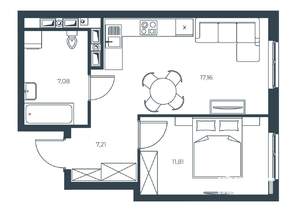 1-к квартира, вторичка, 43м2, 21/30 этаж