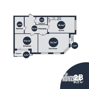2-к квартира, строящийся дом, 84м2, 7/7 этаж