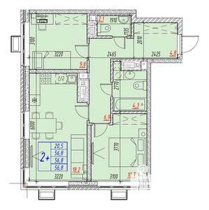 3-к квартира, вторичка, 57м2, 25/25 этаж