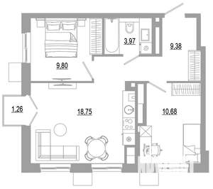 2-к квартира, вторичка, 54м2, 11/18 этаж