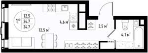 1-к квартира, вторичка, 25м2, 16/24 этаж