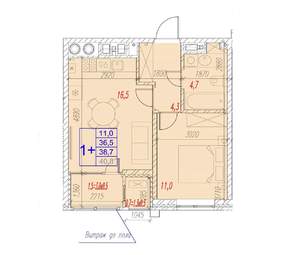 1-к квартира, вторичка, 39м2, 8/17 этаж