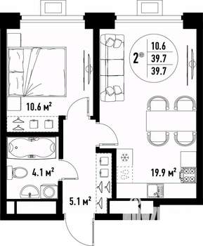 2-к квартира, вторичка, 40м2, 20/25 этаж