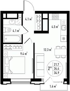 2-к квартира, вторичка, 35м2, 11/24 этаж
