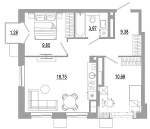 2-к квартира, вторичка, 54м2, 17/18 этаж