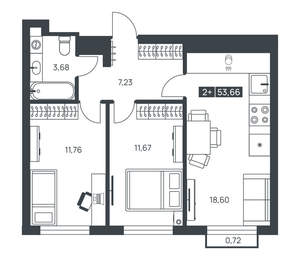 2-к квартира, вторичка, 54м2, 9/16 этаж