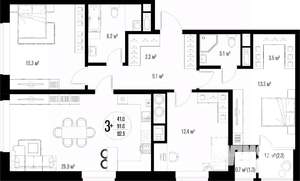 3-к квартира, вторичка, 93м2, 4/17 этаж