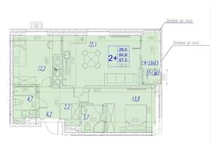 2-к квартира, вторичка, 68м2, 3/17 этаж