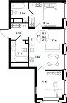 3-к квартира, вторичка, 52м2, 17/24 этаж