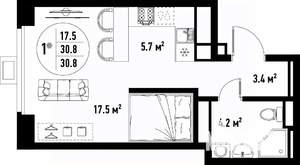 1-к квартира, вторичка, 31м2, 16/25 этаж