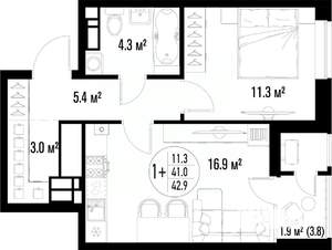 1-к квартира, вторичка, 43м2, 13/25 этаж