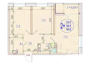 2-к квартира, вторичка, 57м2, 16/18 этаж