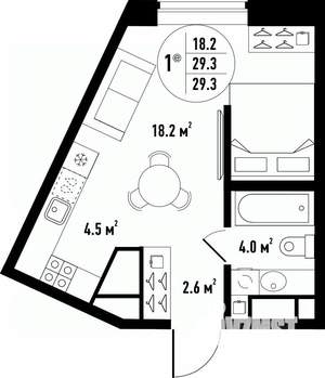 1-к квартира, вторичка, 29м2, 18/24 этаж