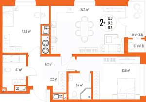 2-к квартира, вторичка, 68м2, 4/17 этаж