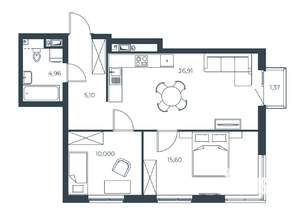 2-к квартира, вторичка, 64м2, 16/30 этаж