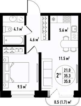 2-к квартира, вторичка, 36м2, 5/24 этаж