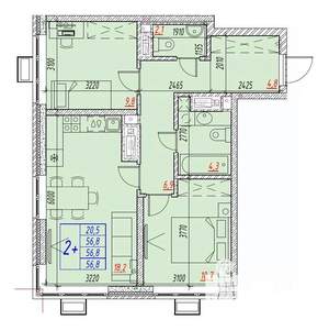 3-к квартира, вторичка, 57м2, 21/25 этаж