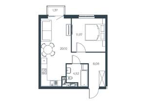 1-к квартира, строящийся дом, 46м2, 9/30 этаж