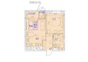 1-к квартира, вторичка, 39м2, 7/17 этаж