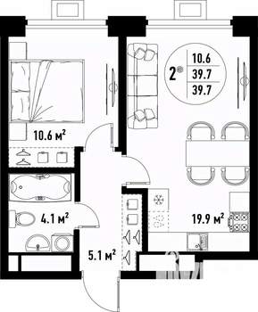2-к квартира, вторичка, 40м2, 21/25 этаж
