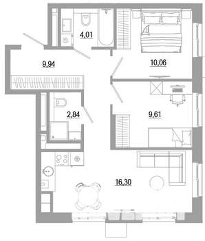 2-к квартира, вторичка, 53м2, 10/18 этаж